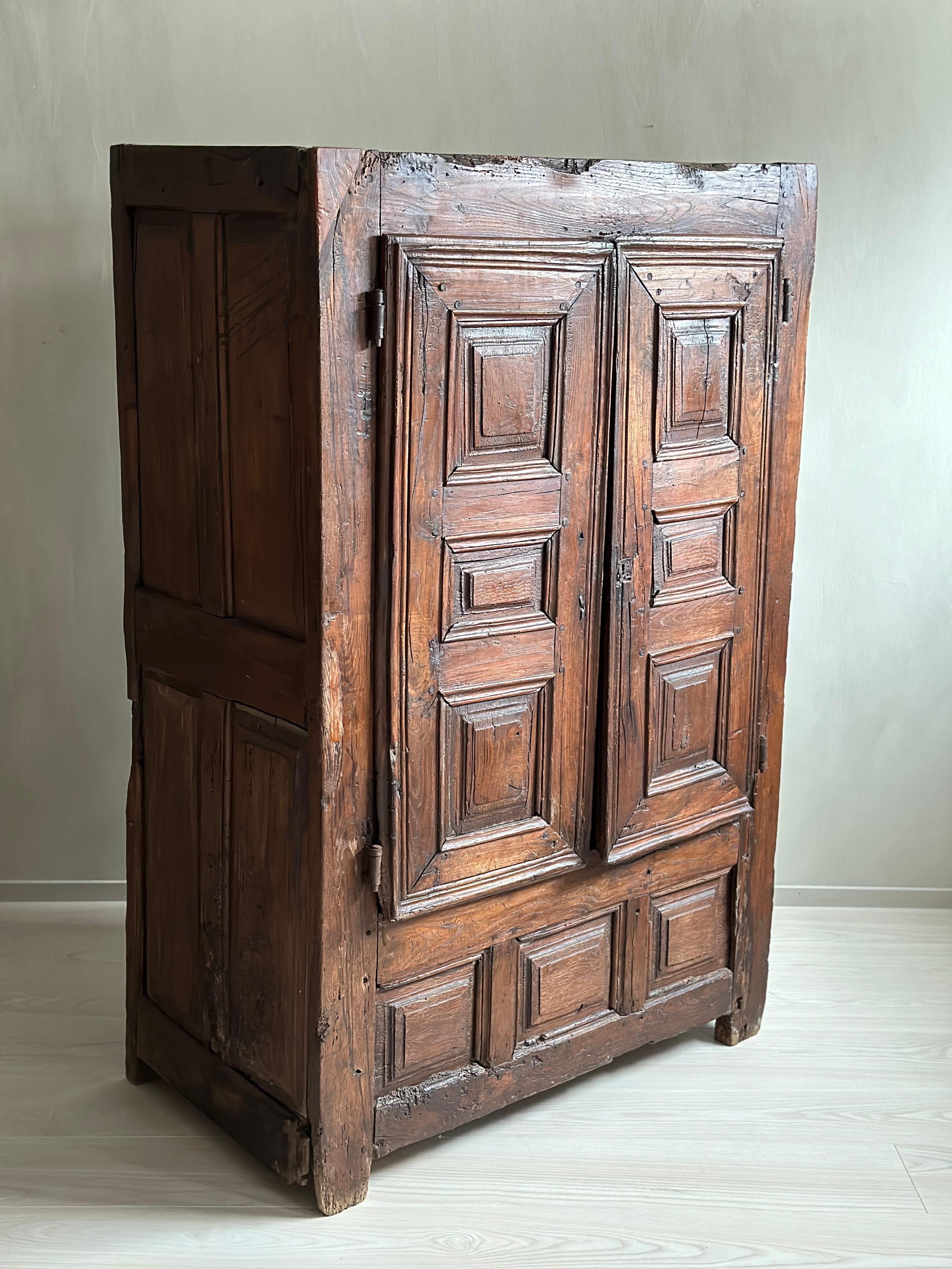 Antique Wabi Sabi Oak Cabinet, France, 1700s 5