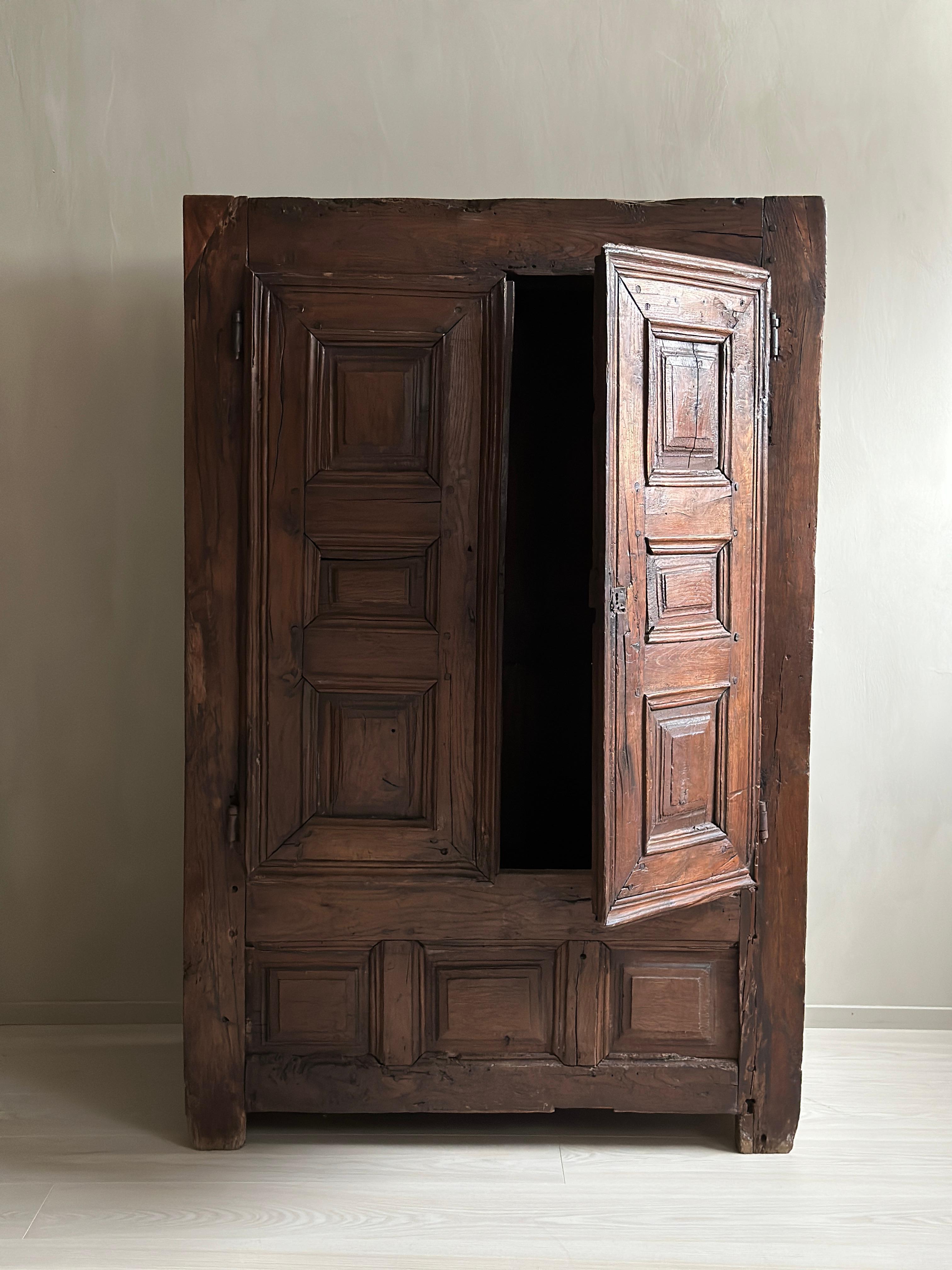 Beautiful antique cabinet in oak, made with wooden fittings. Handcrafted by a French cabinetmaker in late 1700s.

A great vintage cupboard with a lovely patina. Original details like metal lock. Key not included.

A unique rustic piece that fit