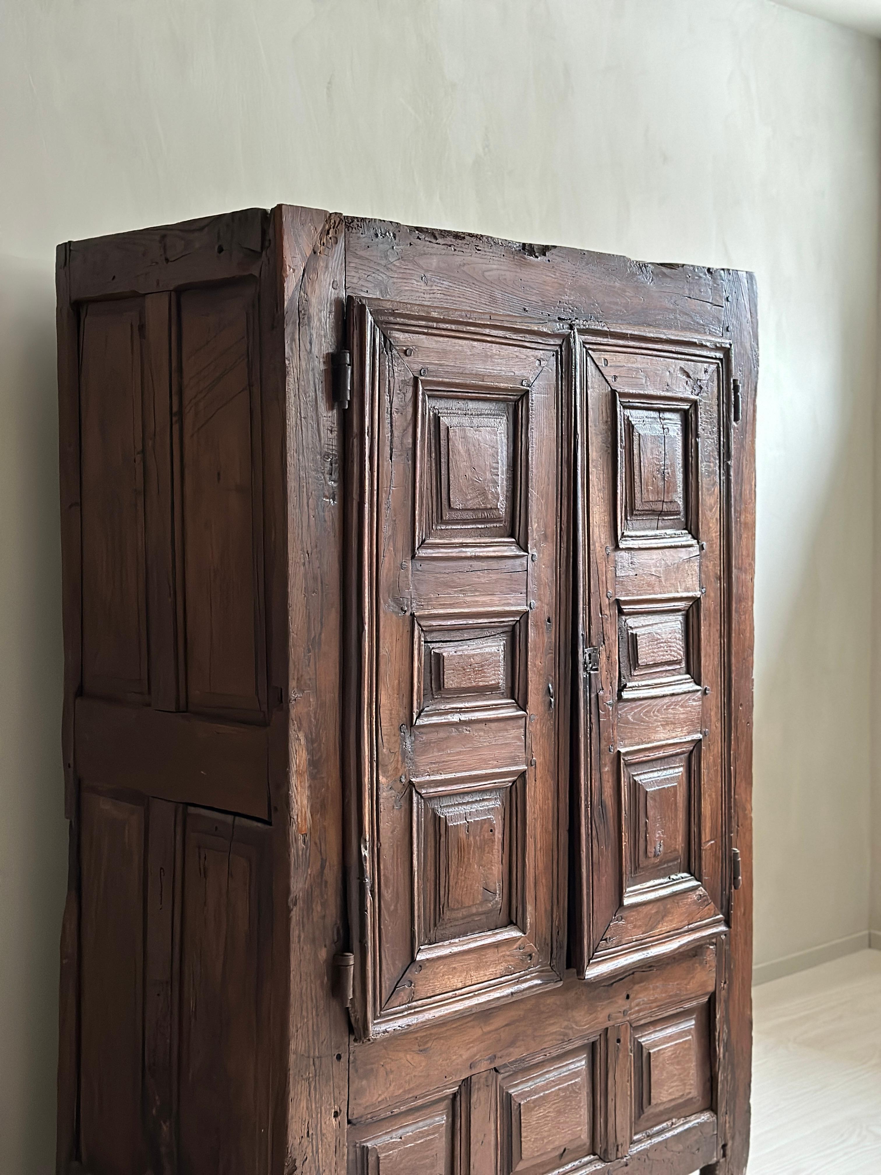 French Antique Wabi Sabi Oak Cabinet, France, 1700s