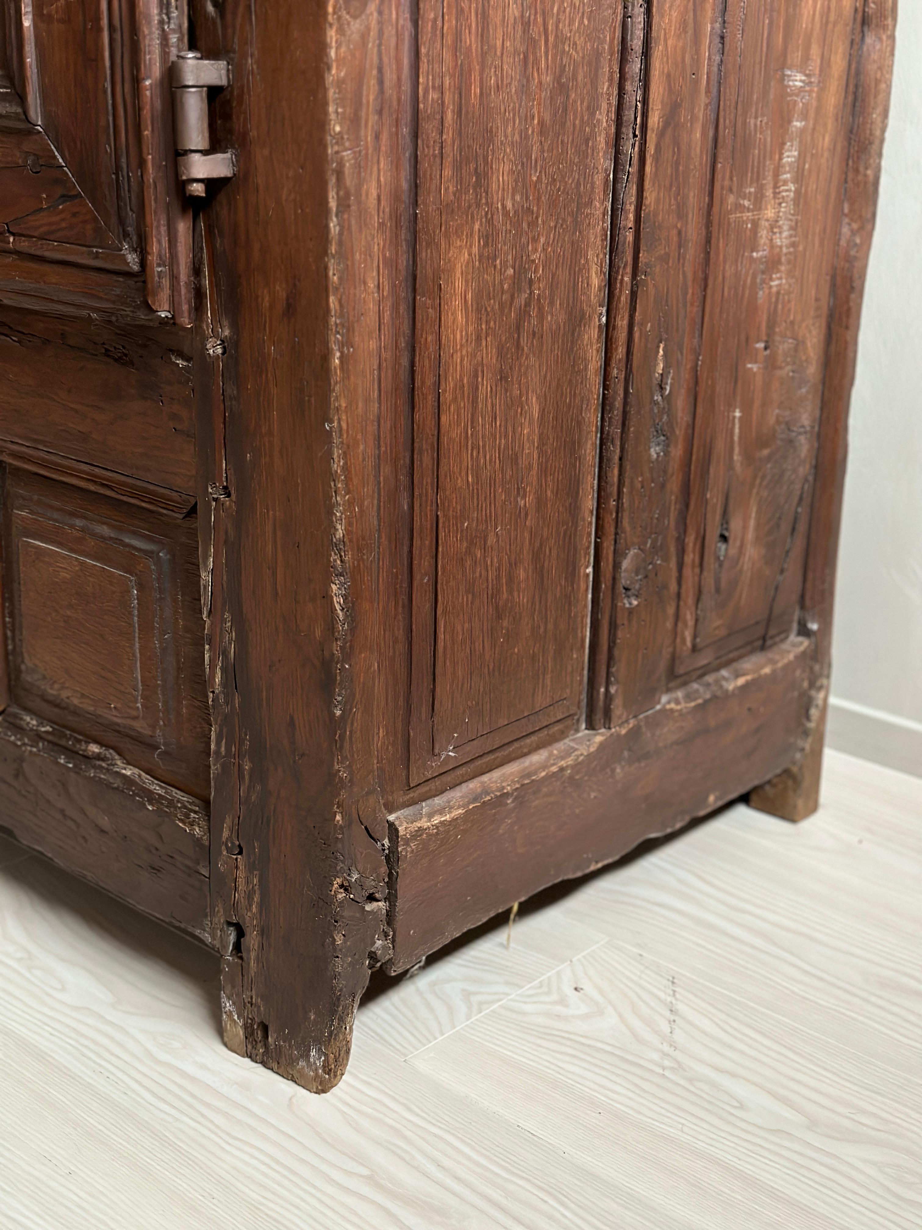 Antique Wabi Sabi Oak Cabinet, France, 1700s 1