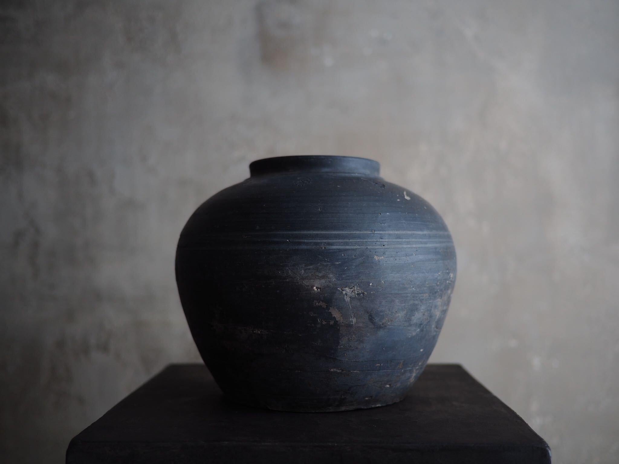 18th century black clay wabi sabi pot, with beautiful patina.