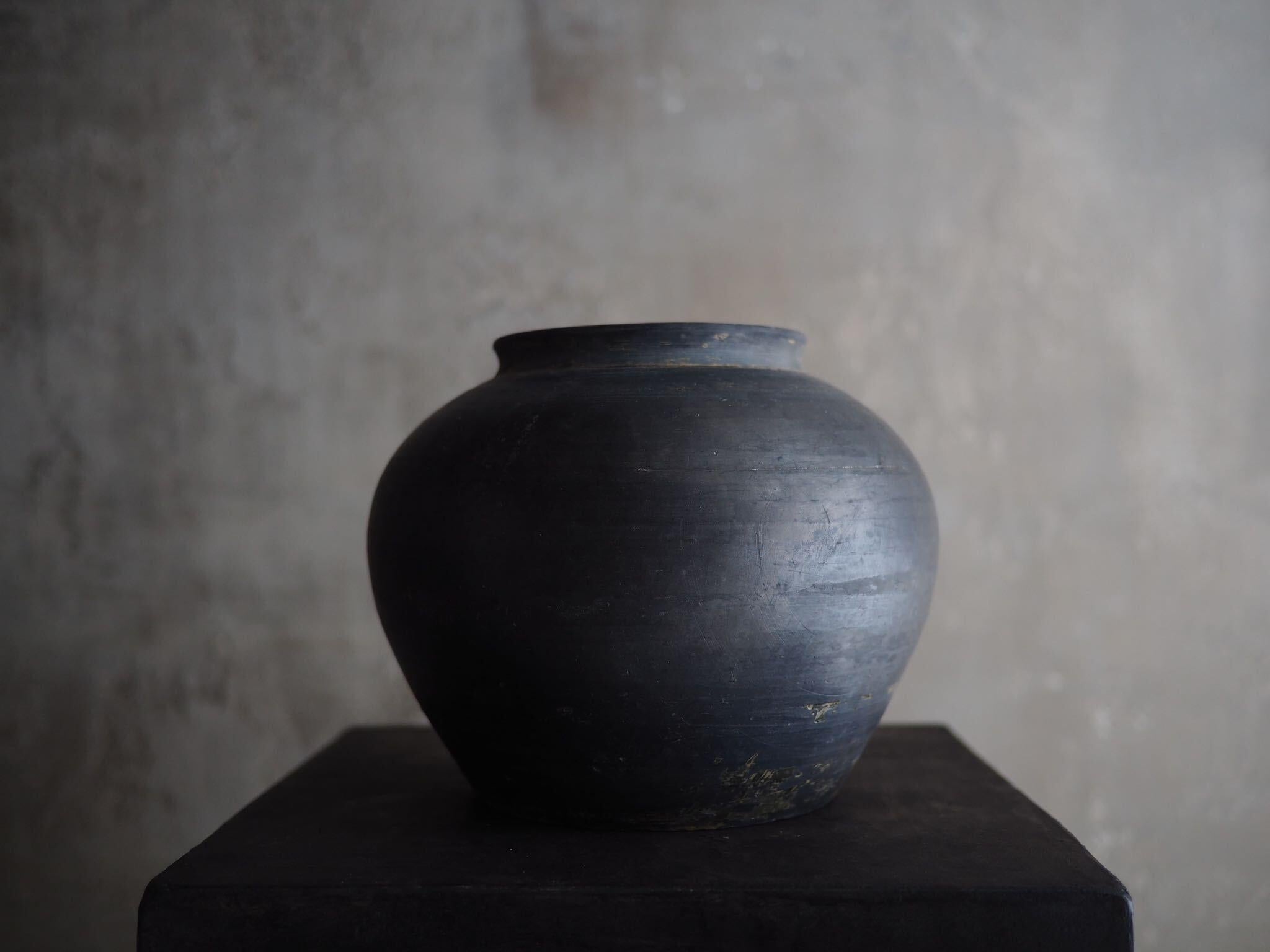 Mid-Century Modern Antique Wabi-Sabi Pot, Black