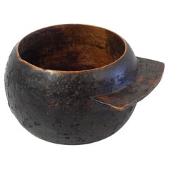 Antique Wabi Sabi Round Handled Drinking Mixing Wood Bowl