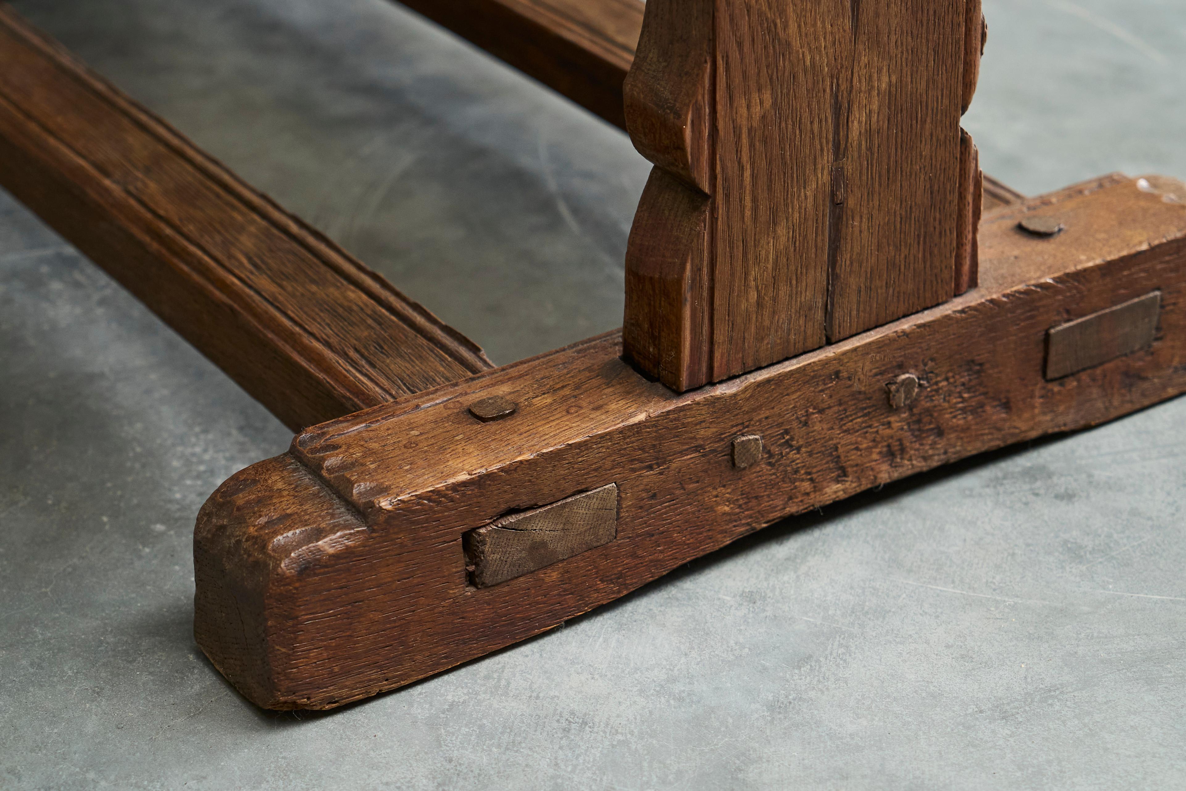 Antique Wabi Sabi Style Trestle Side Table in Solid Oak For Sale 4