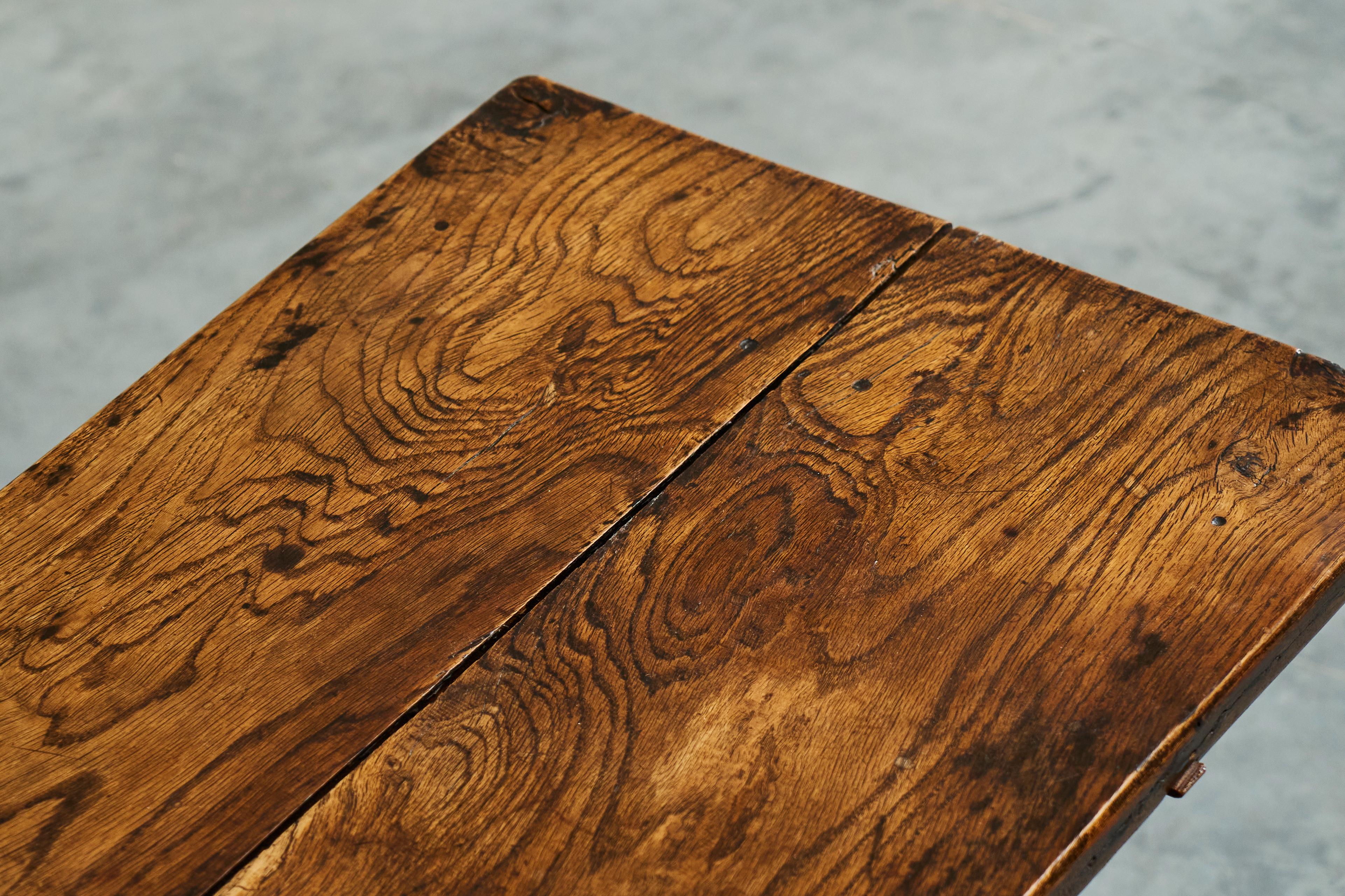 Antique Wabi Sabi Style Trestle Side Table in Solid Oak For Sale 5