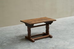 Antique Wabi Sabi Style Trestle Side Table in Solid Oak