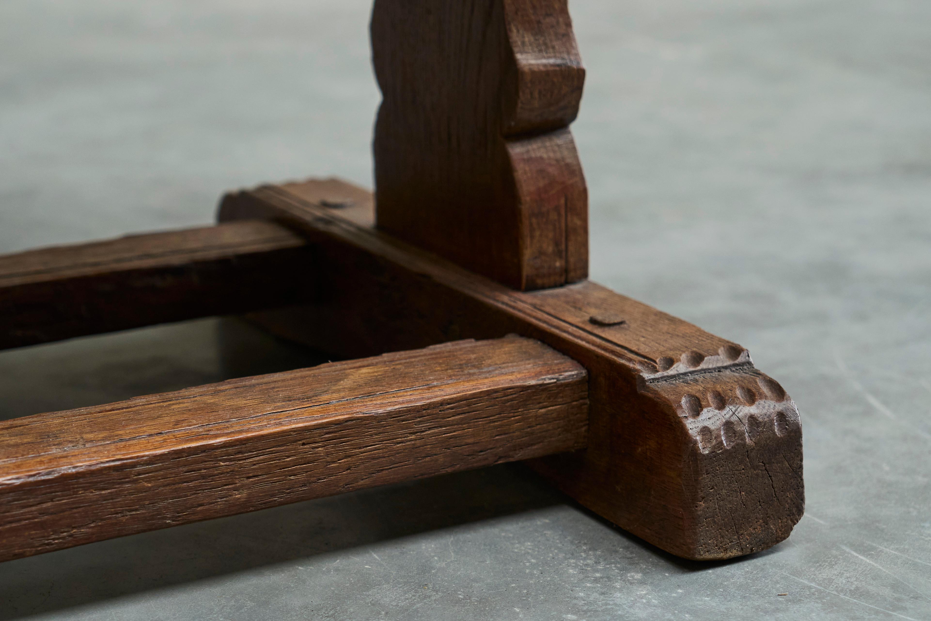 19th Century Antique Wabi Sabi Style Trestle Side Table in Solid Oak For Sale