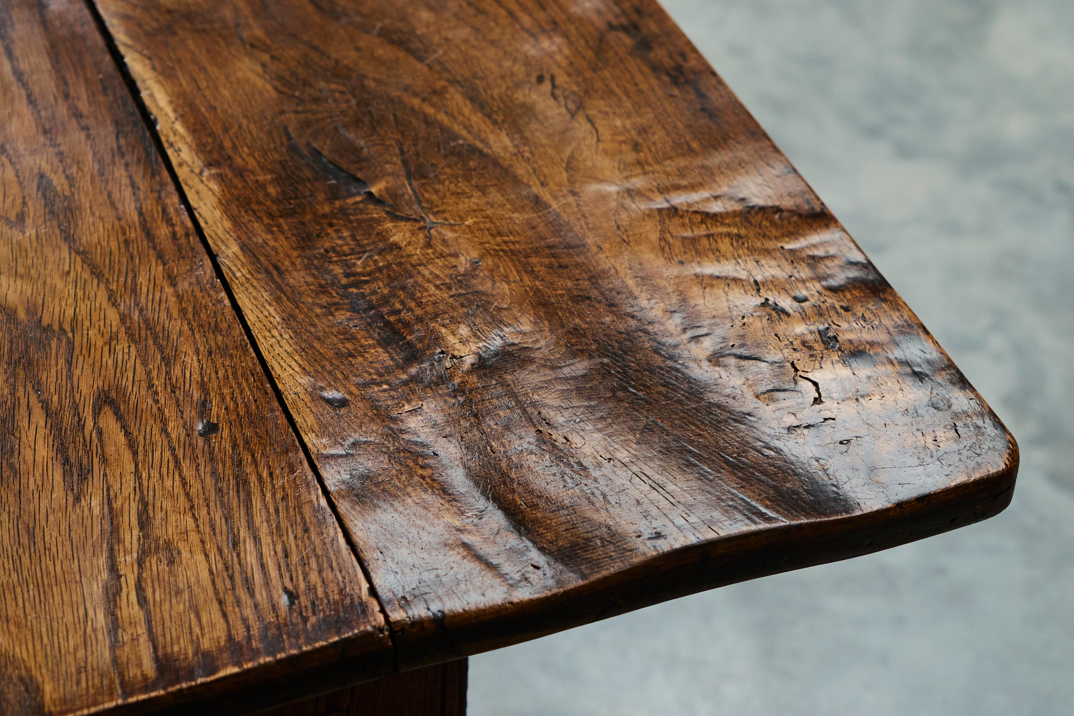 Antique Wabi Sabi Style Trestle Side Table in Solid Oak For Sale 2