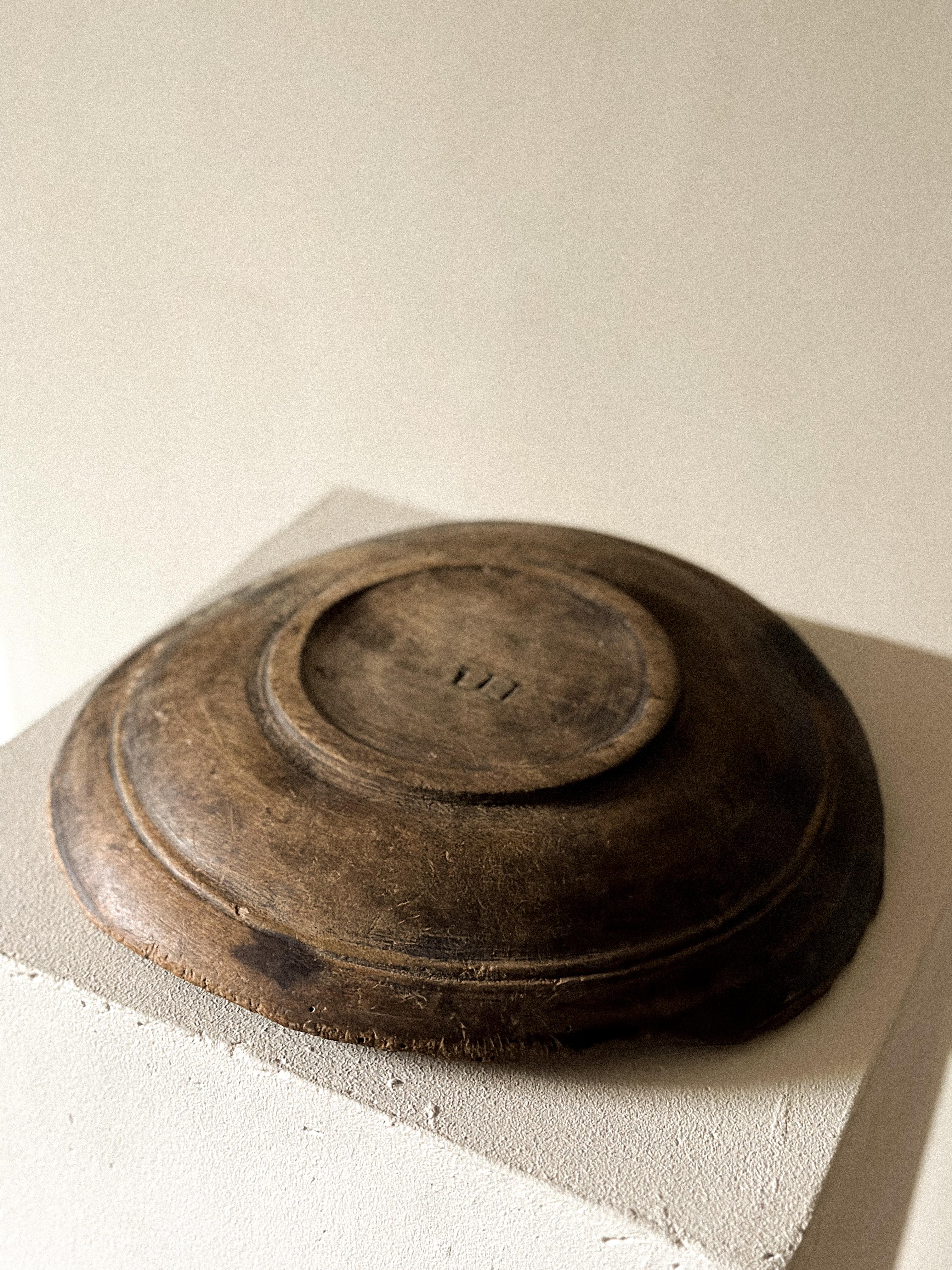 Hand-Carved Antique Wabi Sabi Wooden Plate, Scandinavia c. 1800s