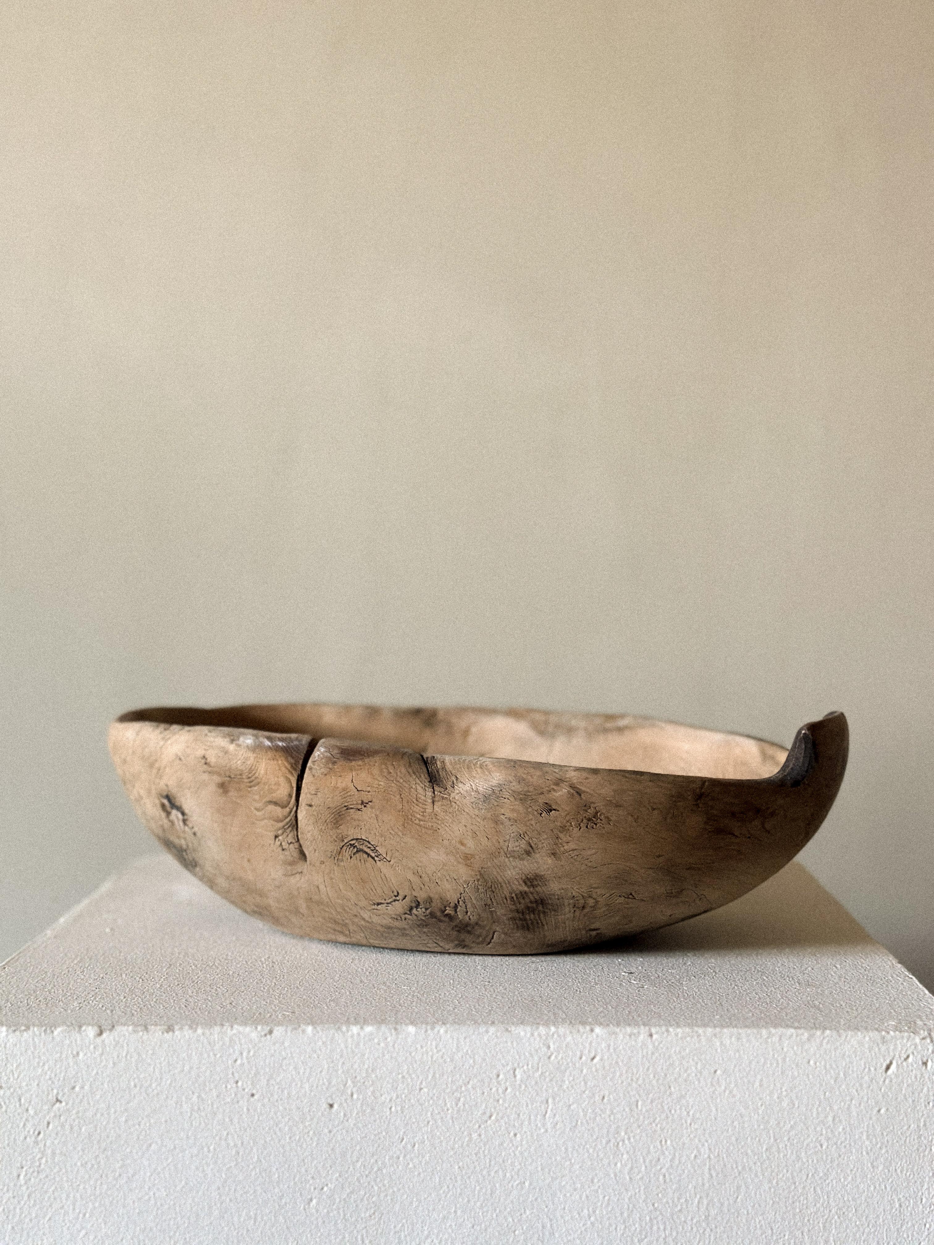 Metal Antique Wabi Sabi Wooden Root Bowl, Scandinavia c. 1800s