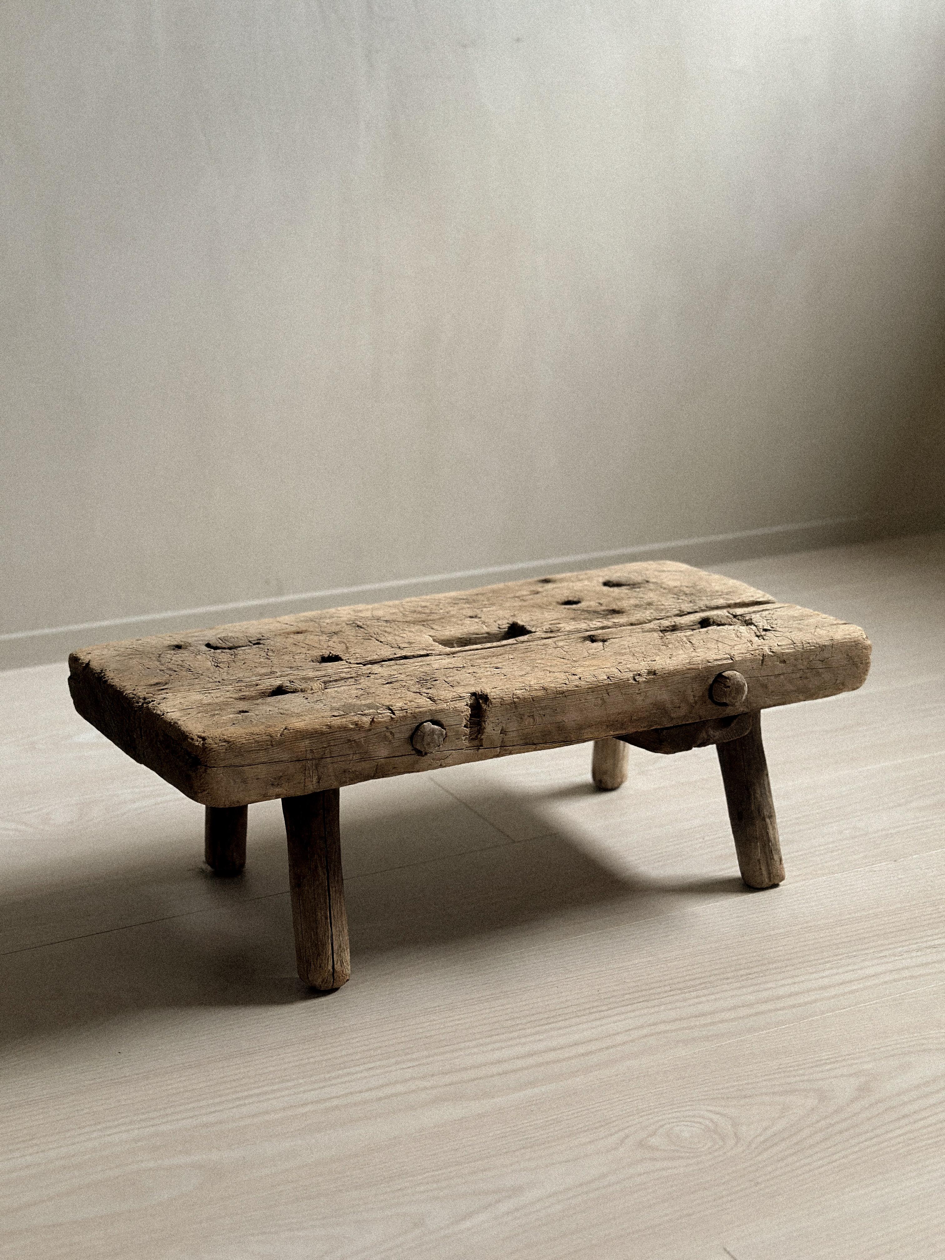 A unique wabi sabi stool from c, 1700s, hand crafted in Norway. Showing beautiful heavy patina after age and use. 