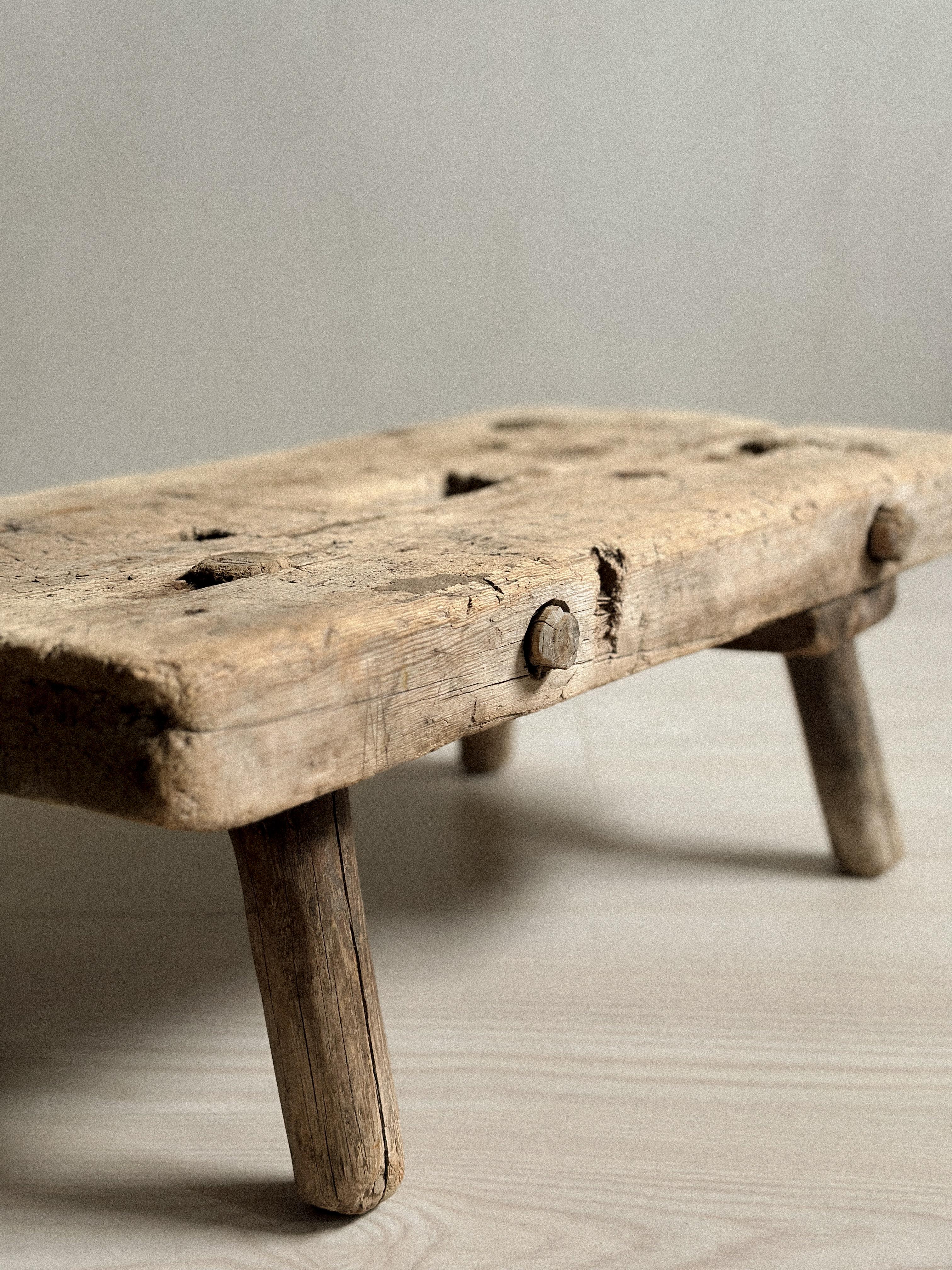 Hand-Crafted Antique Wabi Sabi Wooden Stool, Scandinavia, c. 1700s For Sale