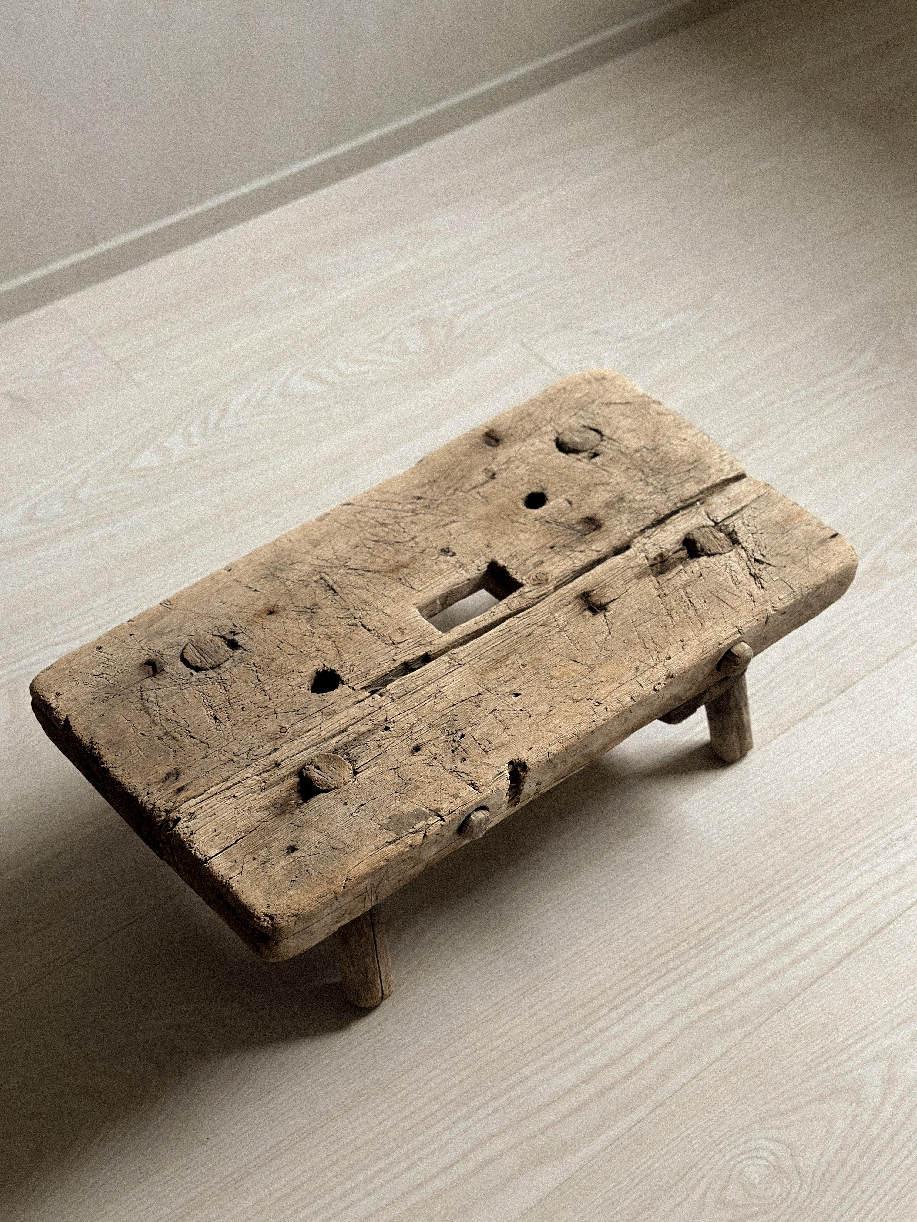 18th Century and Earlier Antique Wabi Sabi Wooden Stool, Scandinavia, c. 1700s For Sale