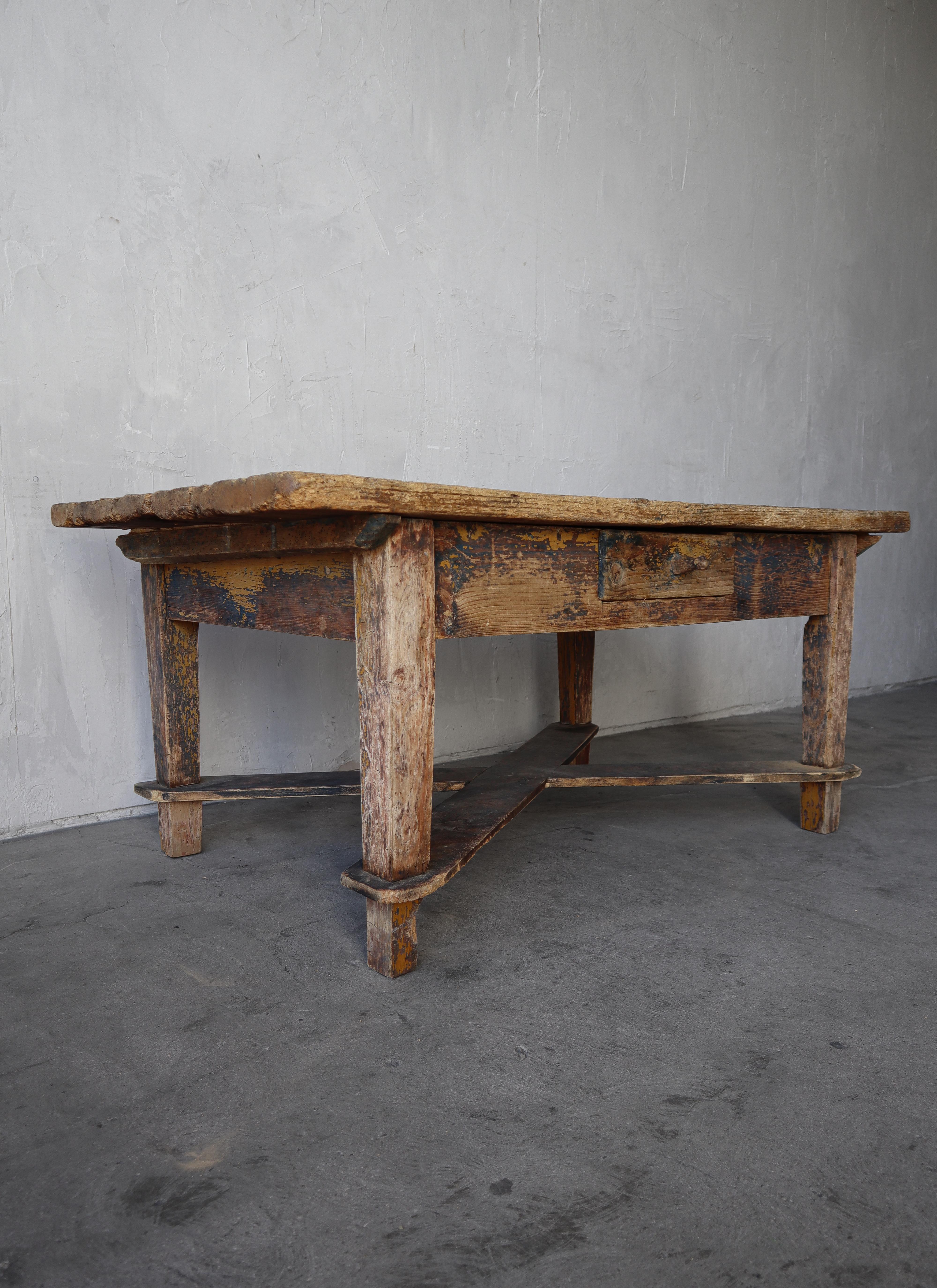 Wood Antique Wabisabi Work Coffee Table For Sale