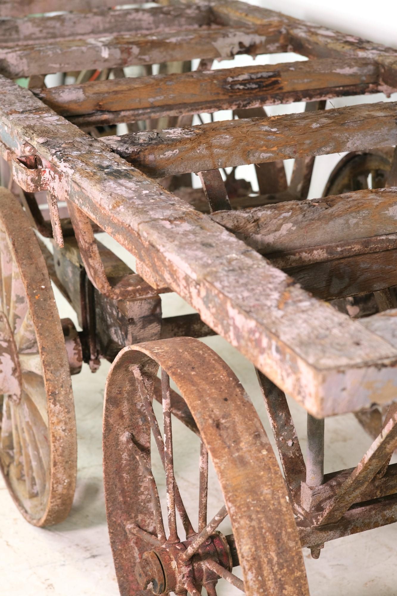Antique Wagon Wheel Factory Cart Table Base Rare Industrial Piece 1