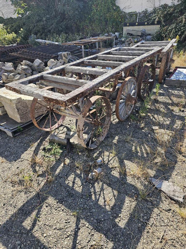 Antique Wagon Wheel Factory Cart Table Base Rare Industrial Piece 4
