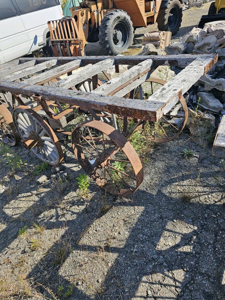 Antique Wagon Wheel Factory Cart Table Base Rare Industrial Piece 5
