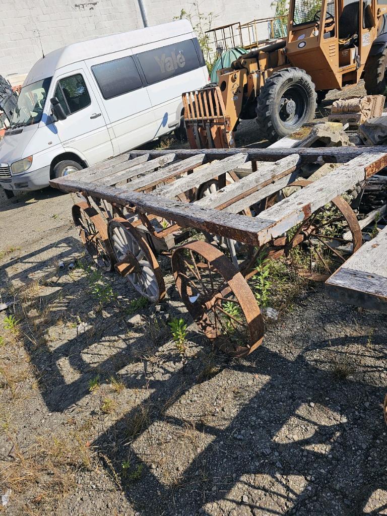 Antique Wagon Wheel Factory Cart Table Base Rare Industrial Piece 6