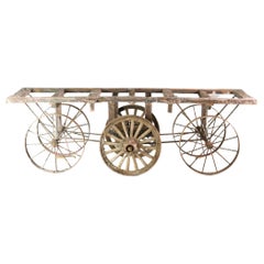 Antique Wagon Wheel Factory Cart Table Base Rare Industrial Piece