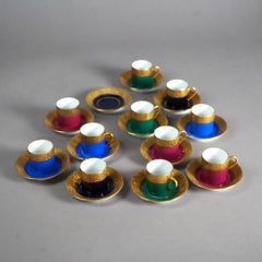 Antique Waldershof Handarbeit Bavarian Porcelain Demitasse Cups & Saucers C1890