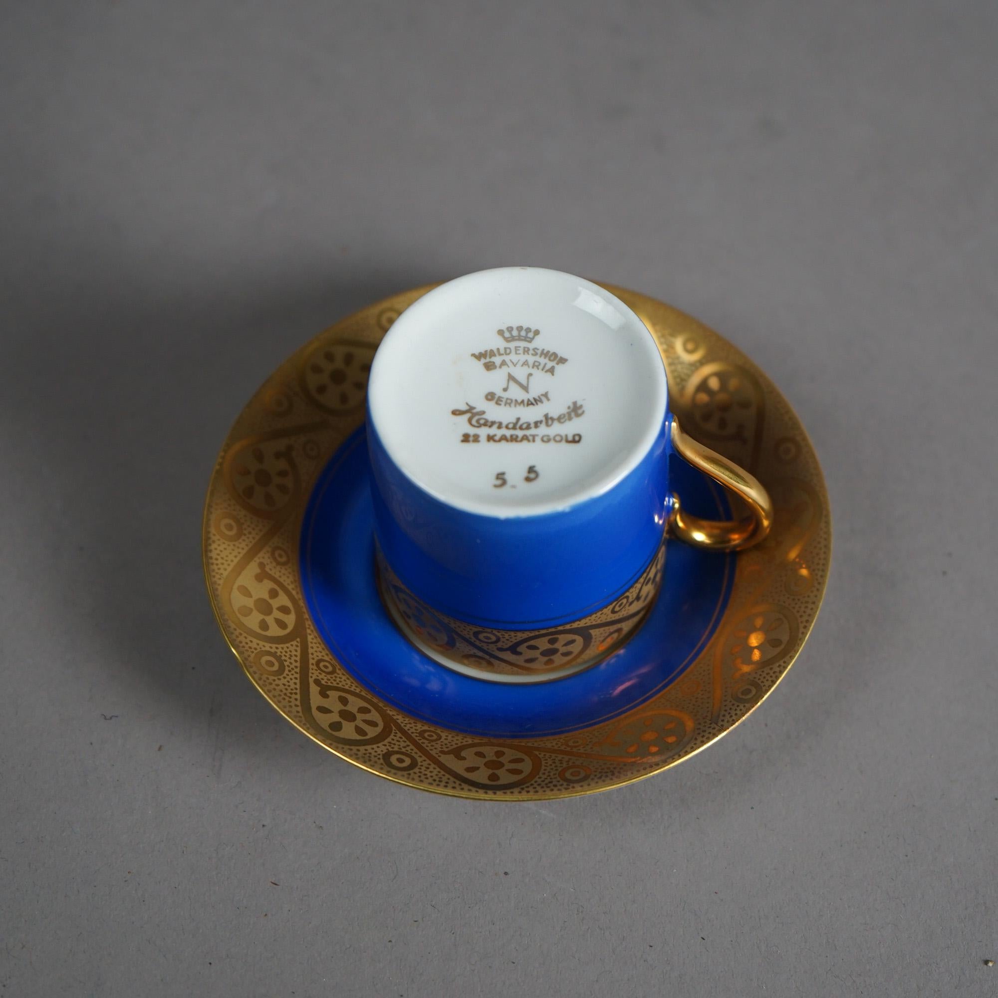 German Antique Waldershof Handarbeit Bavarian Porcelain Demitasse Cups & Saucers C1890