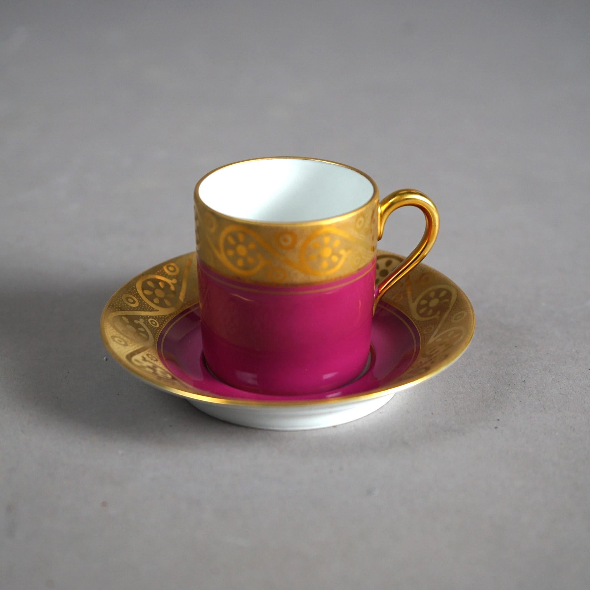 Antique Waldershof Handarbeit Bavarian Porcelain Demitasse Cups & Saucers C1890 In Good Condition In Big Flats, NY