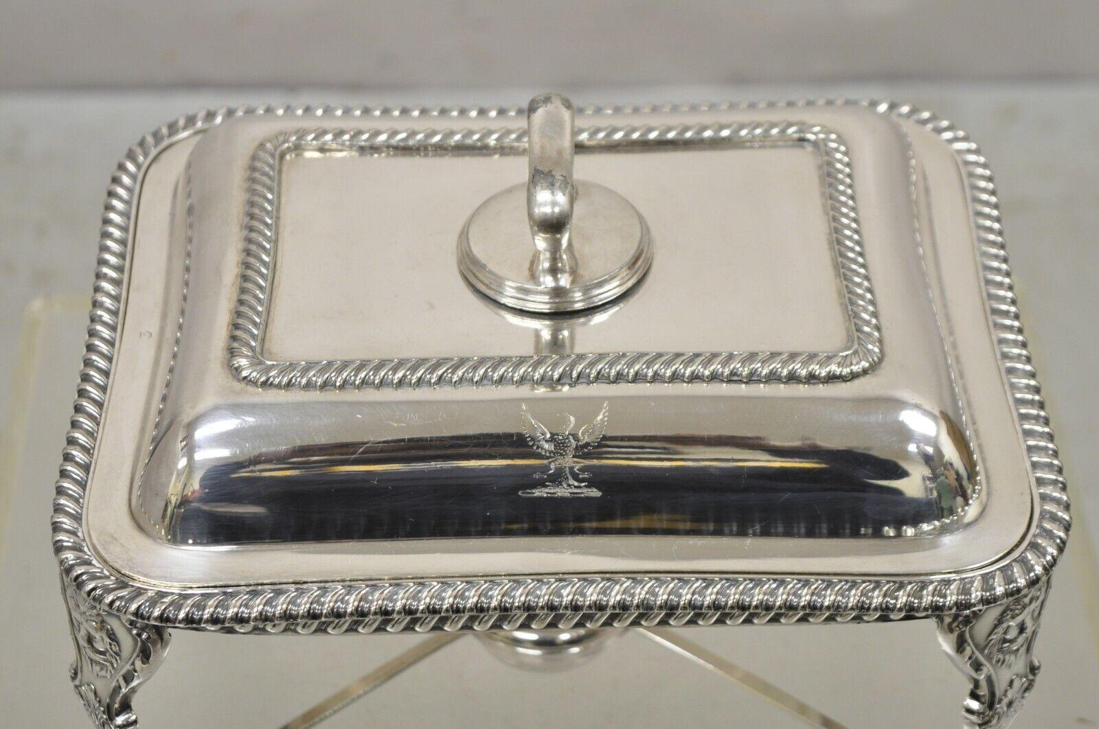 Antique Walker & Hall Silver Plated Chafing Serving Dish Warmer with Lions In Good Condition In Philadelphia, PA