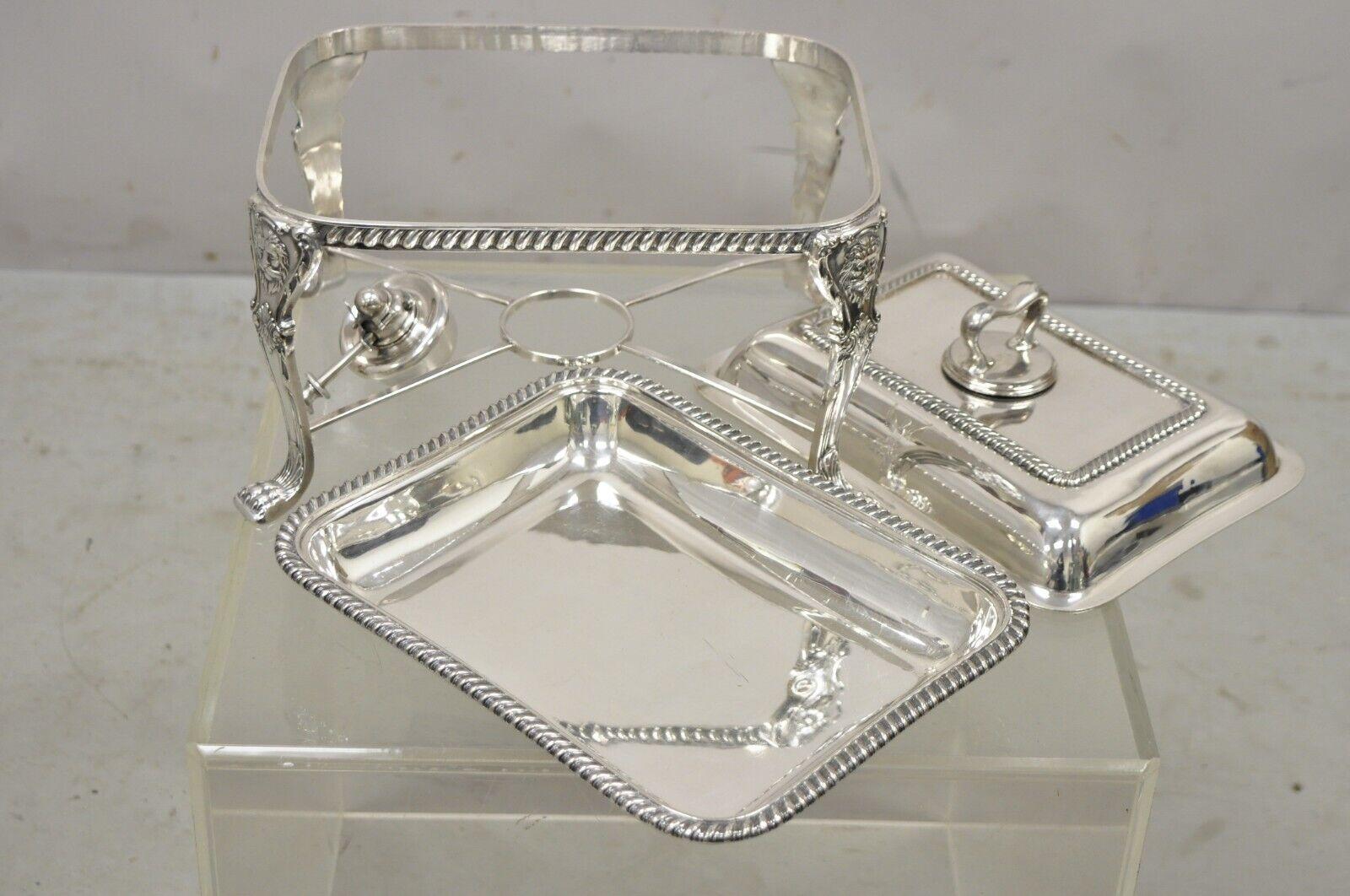 Antique Walker & Hall Silver Plated Chafing Serving Dish Warmer with Lions 1