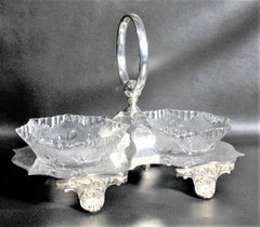 Antique Walker & Hall Silver Plated Condiment Server with Pressed Glass Bowls