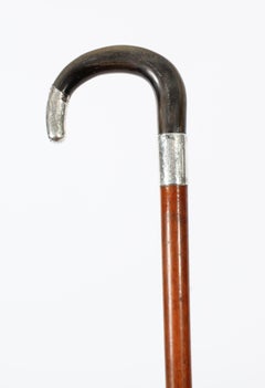Antique Walking Cane Stick Rhinoceros Horn & Silver Mounts 1893 19th C