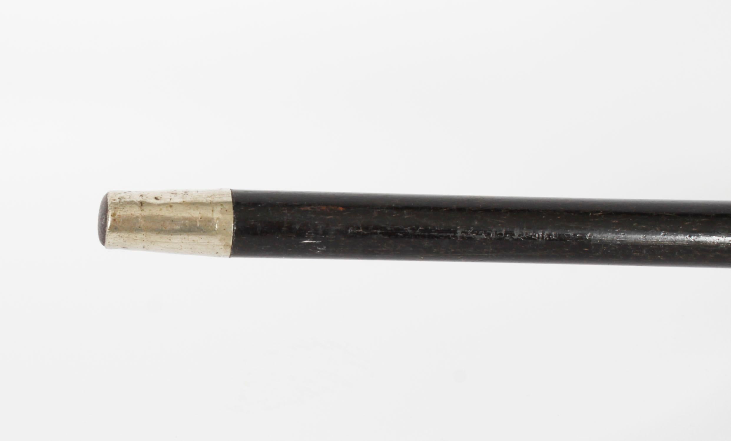 Antique Walking Cane Stick Silver Gilt Handle 19th Century In Good Condition For Sale In London, GB