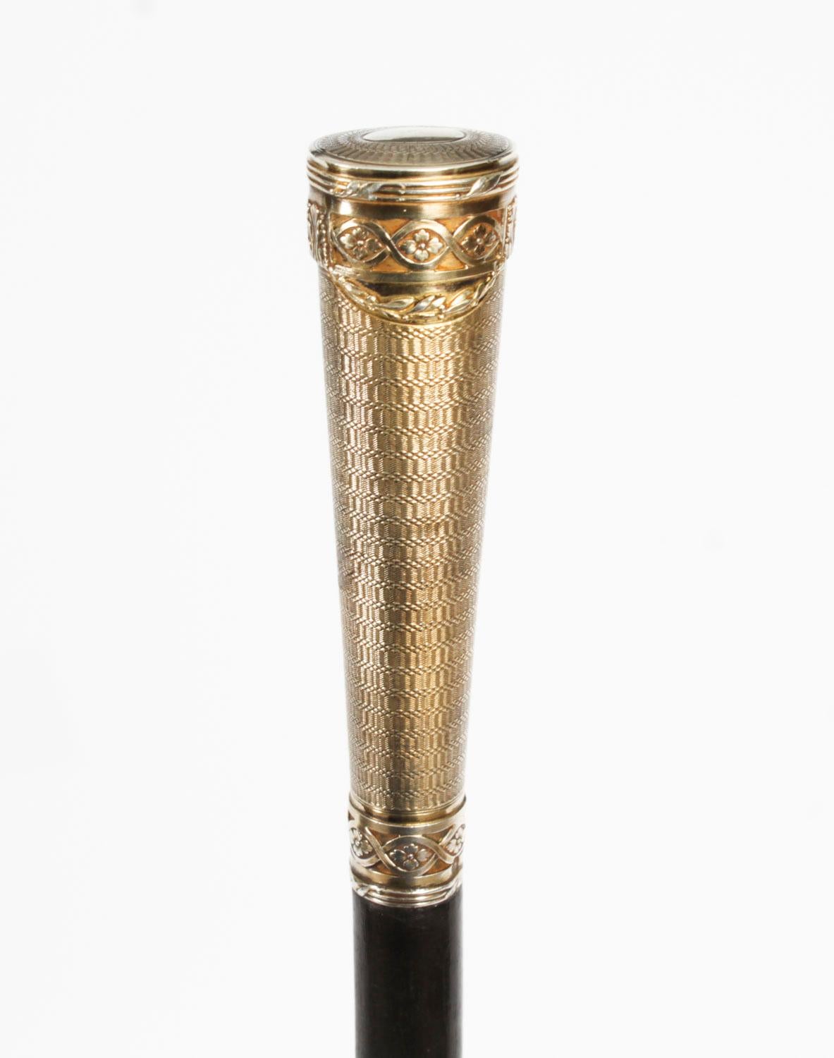 Antique Walking Cane Stick Silver Gilt Handle 19th Century For Sale 2