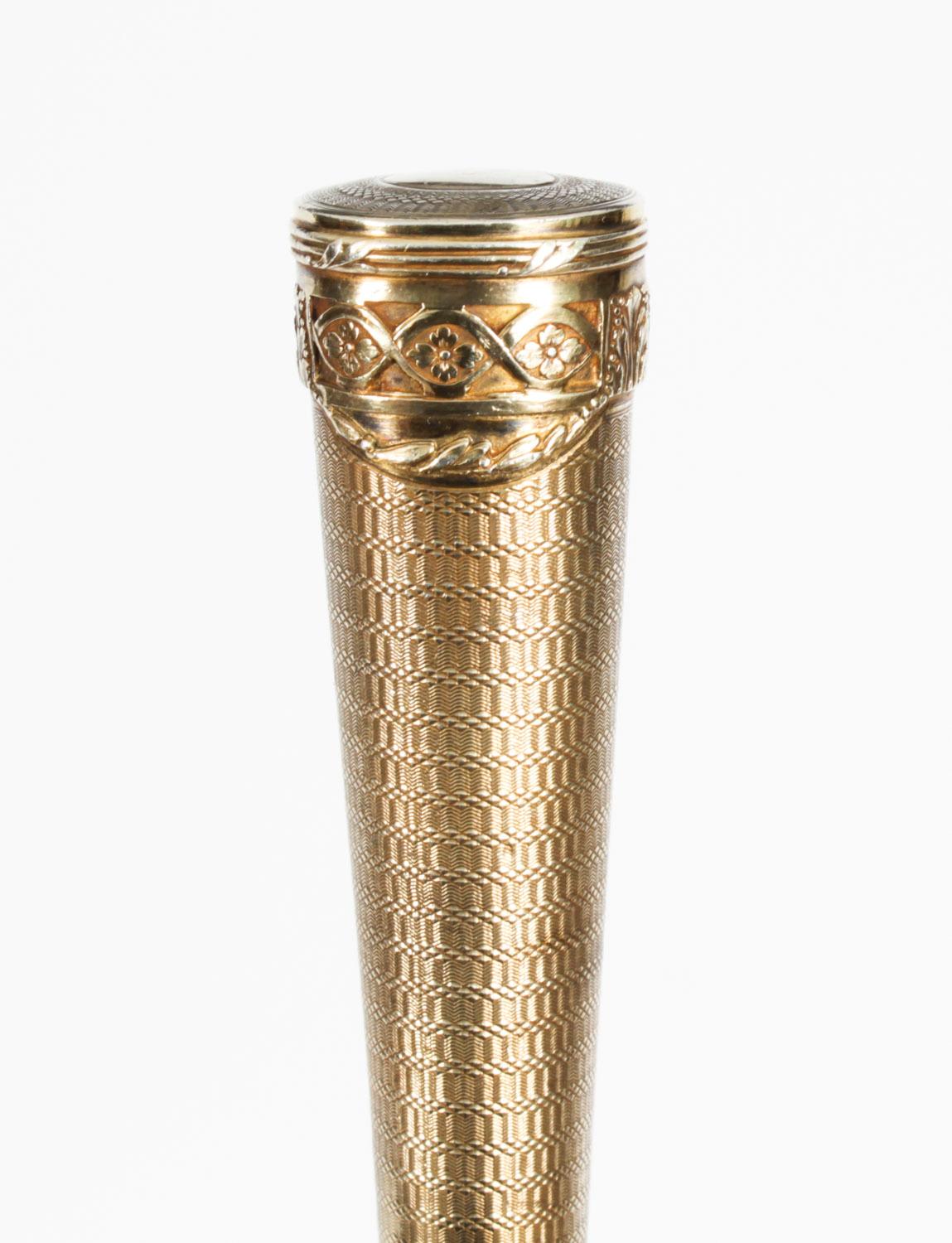 Antique Walking Cane Stick Silver Gilt Handle 19th Century For Sale 5