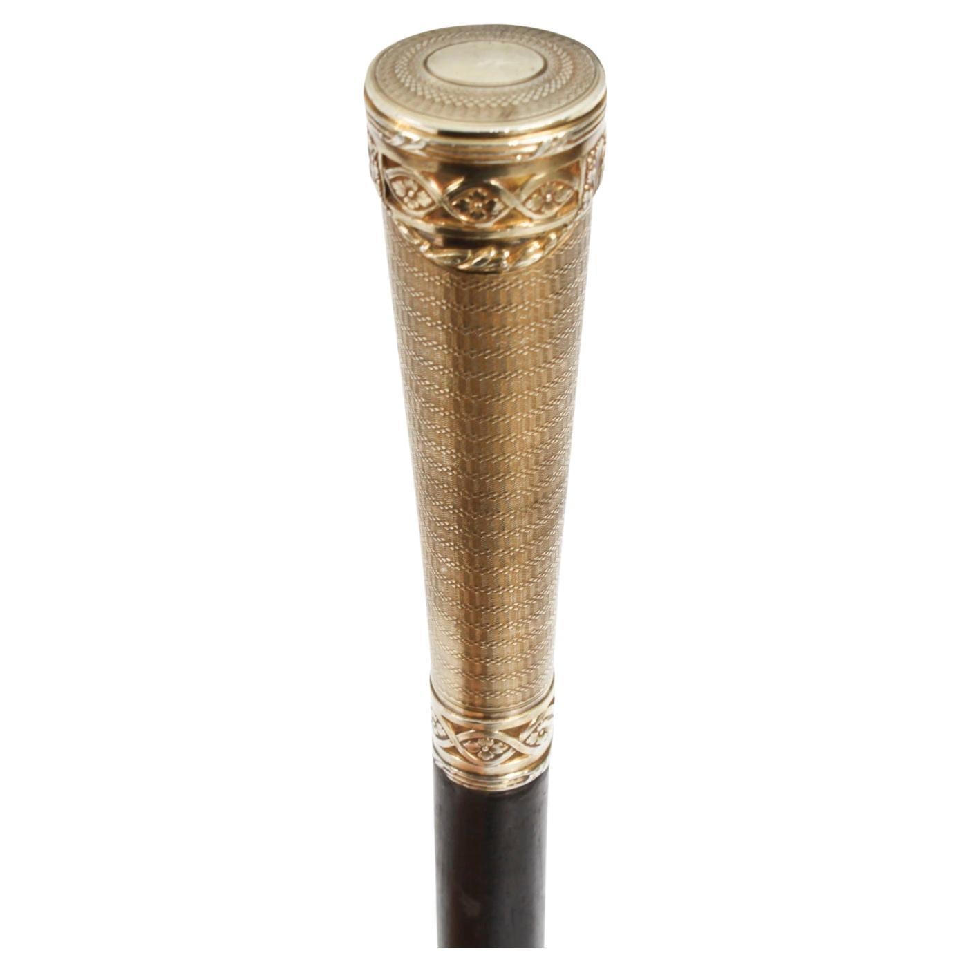 Antique Walking Cane Stick Silver Gilt Handle 19th Century