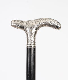 Antique Walking Cane Stick Silver Handle 1890