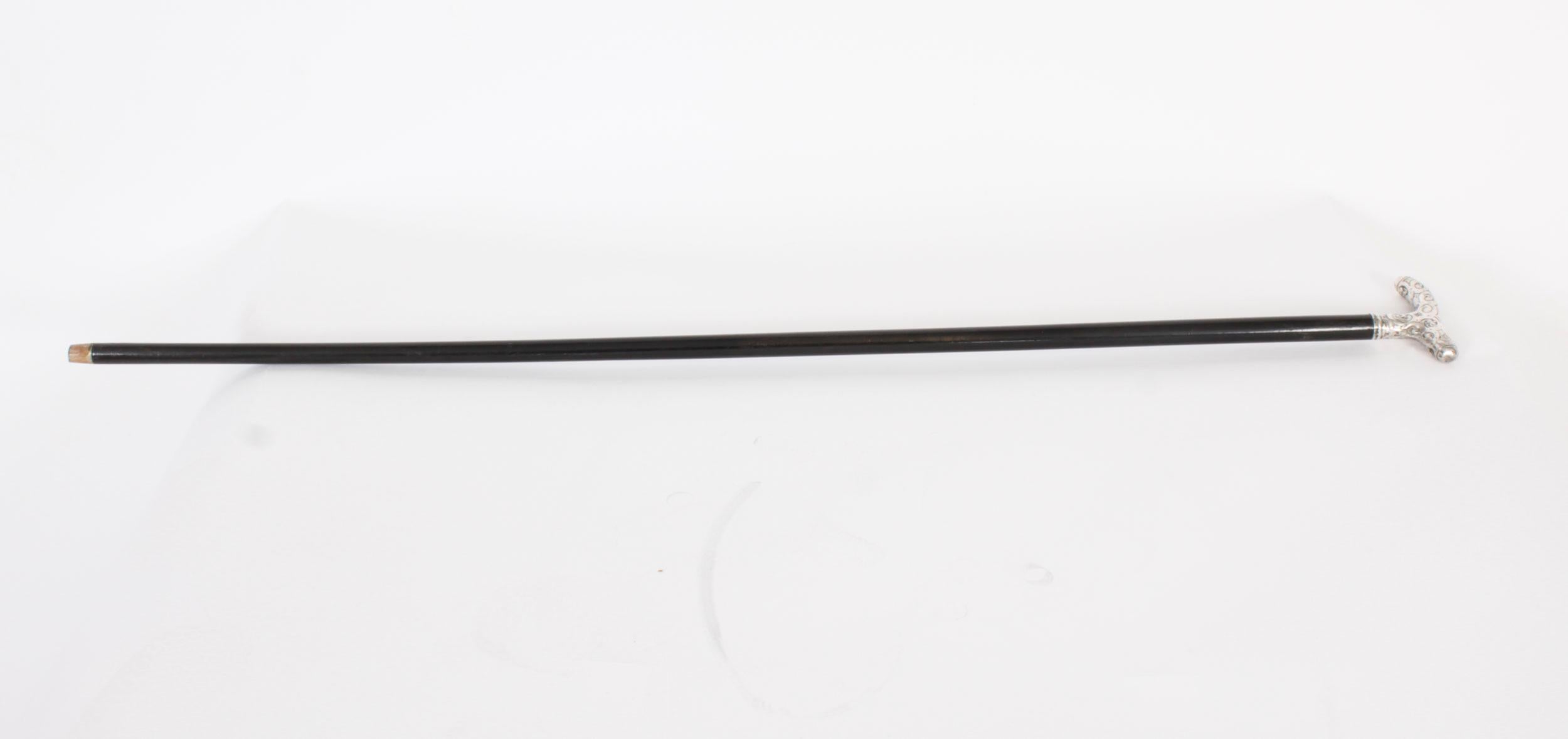 Sterling Silver Antique Walking Cane Stick Silver Handle 1890