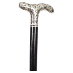 Antique Walking Cane Stick Silver Handle 1890