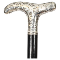 Antique Walking Cane Stick Silver Handle 19th Century