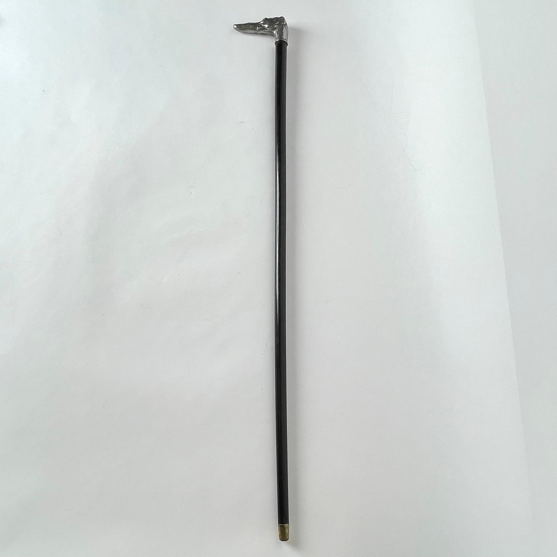 Antique Walking Cane/Stick with Greyhound head in White Metal, late 19th Century For Sale 2