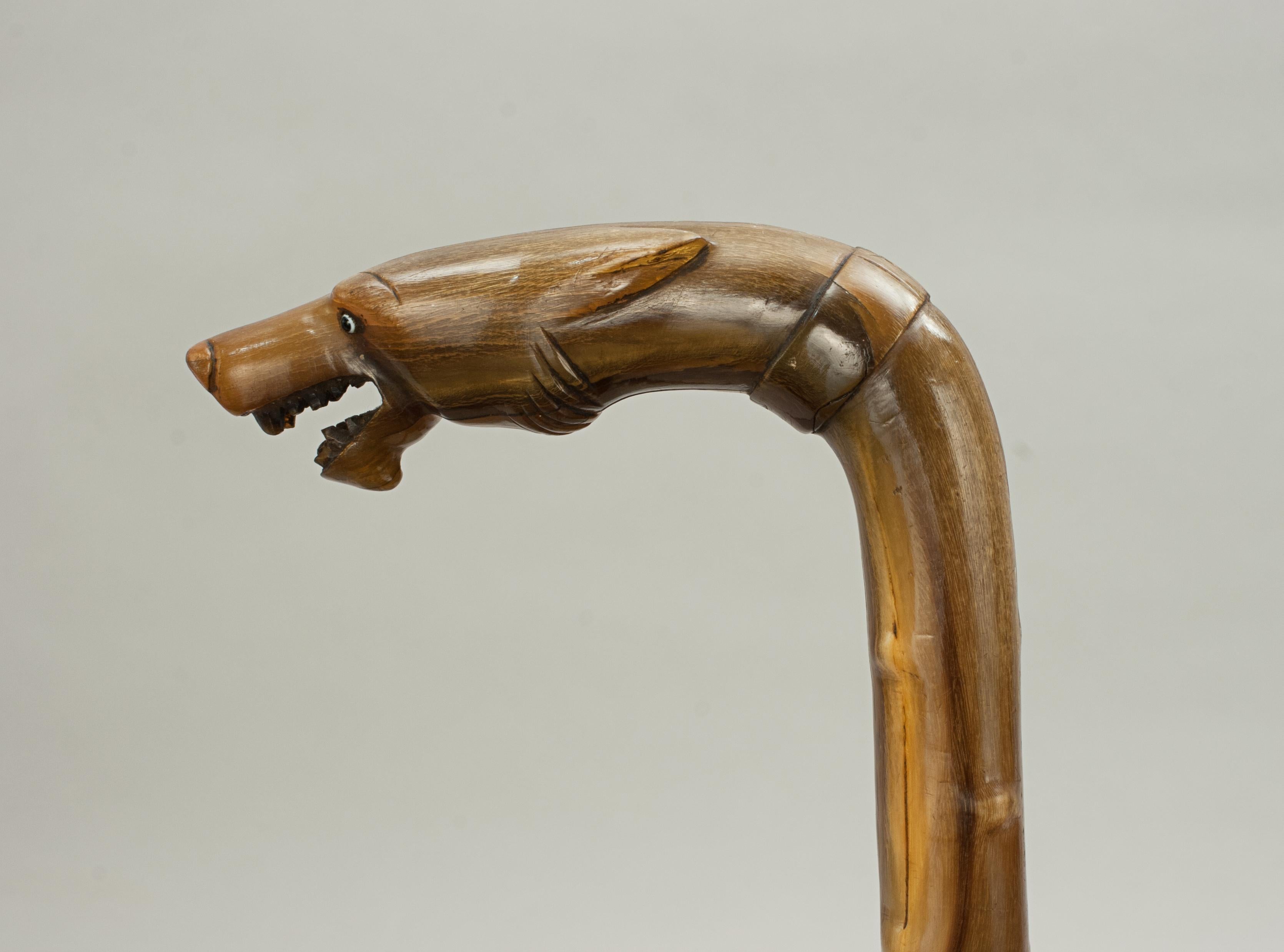 Horn Antique Walking Cane with Wolf Head, Walking Stick