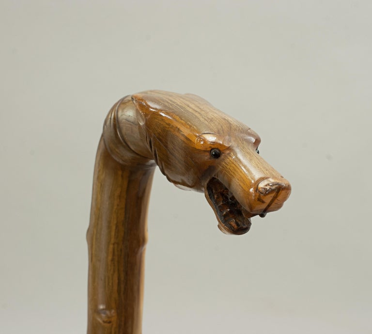 Antique Victorian Shinny Brass Wolf Head Handle Men's Wooden Walking Stick Cane