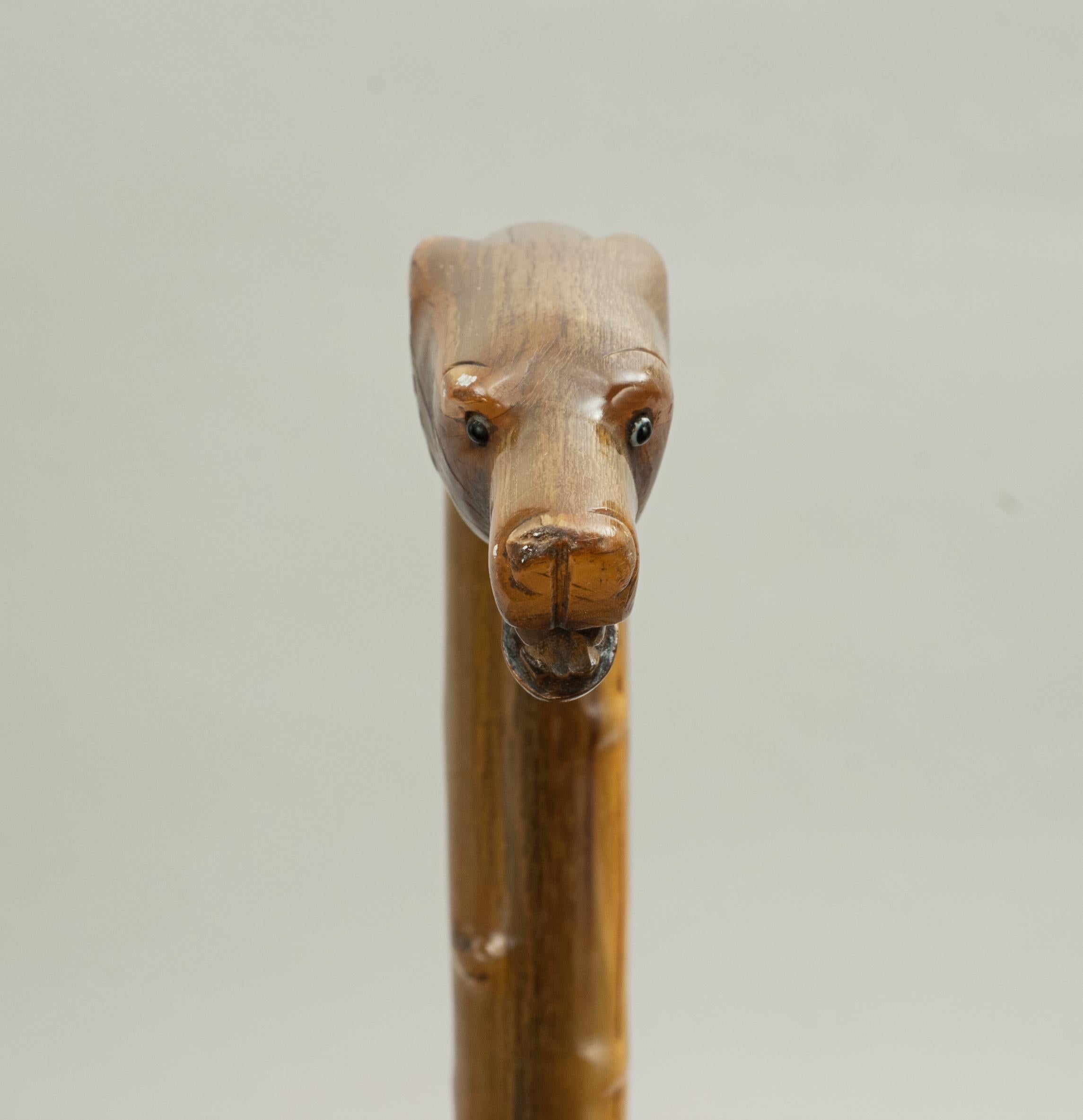 Late 19th Century Antique Walking Cane with Wolf Head, Walking Stick
