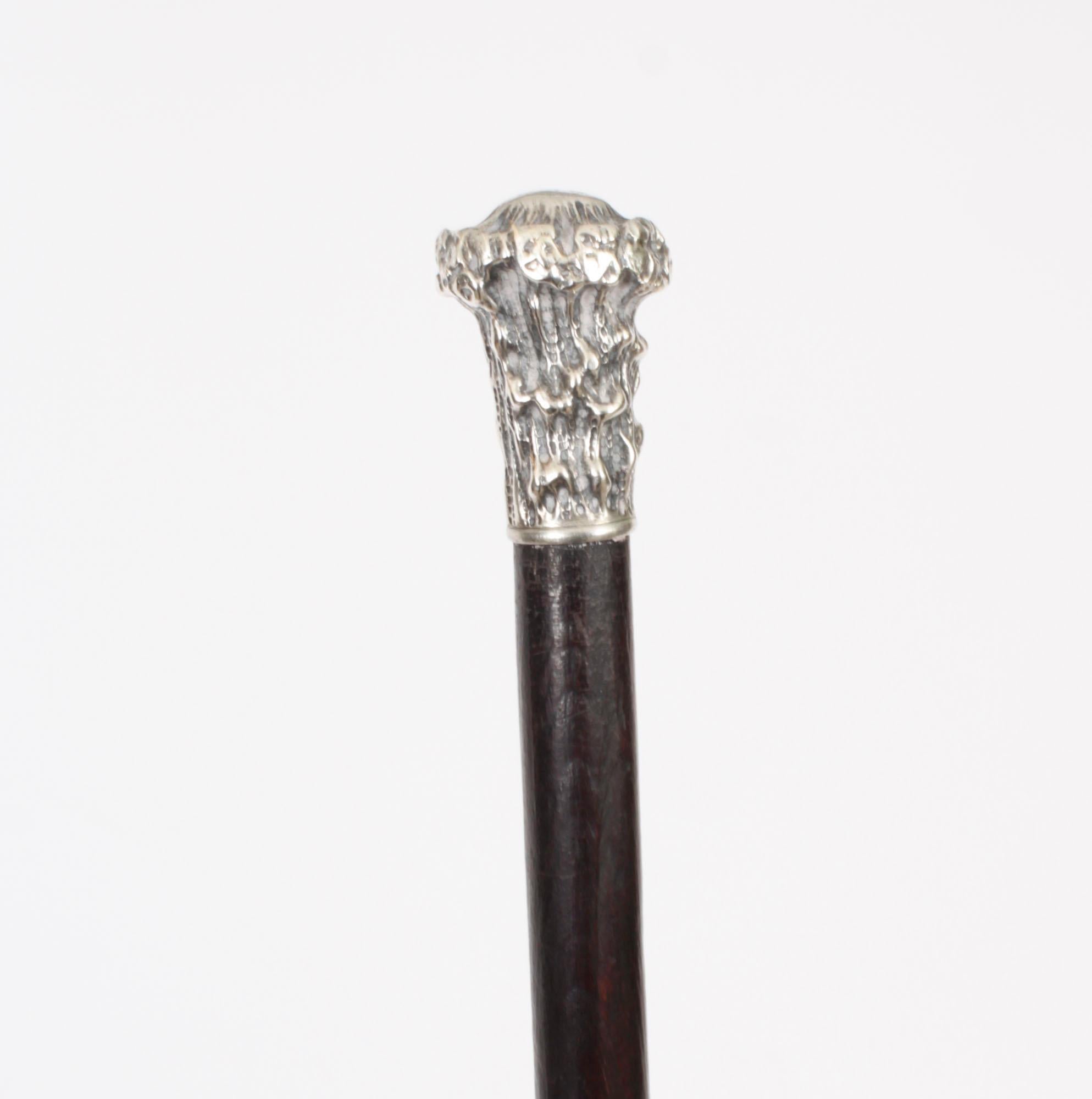English Antique Walking Silve Plated Cane Stick 19th Century For Sale