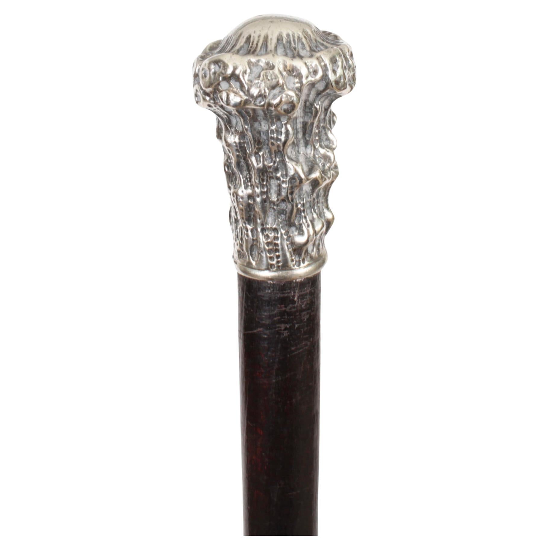 Antique Walking Silve Plated Cane Stick 19th Century