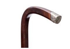 Antique Walking Stick Bentwood Cane With A Sterling Silver Nose Tip