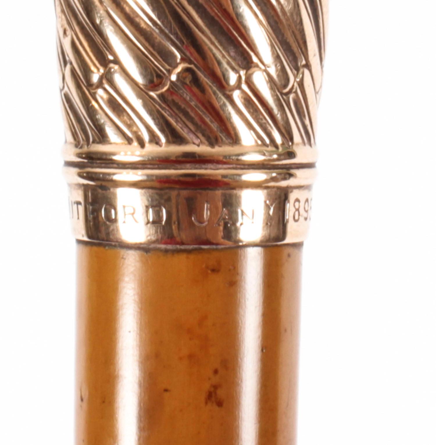 English Antique Walking Stick Cane 9 Ct Gold Pommel by Brigg Late 19th Century