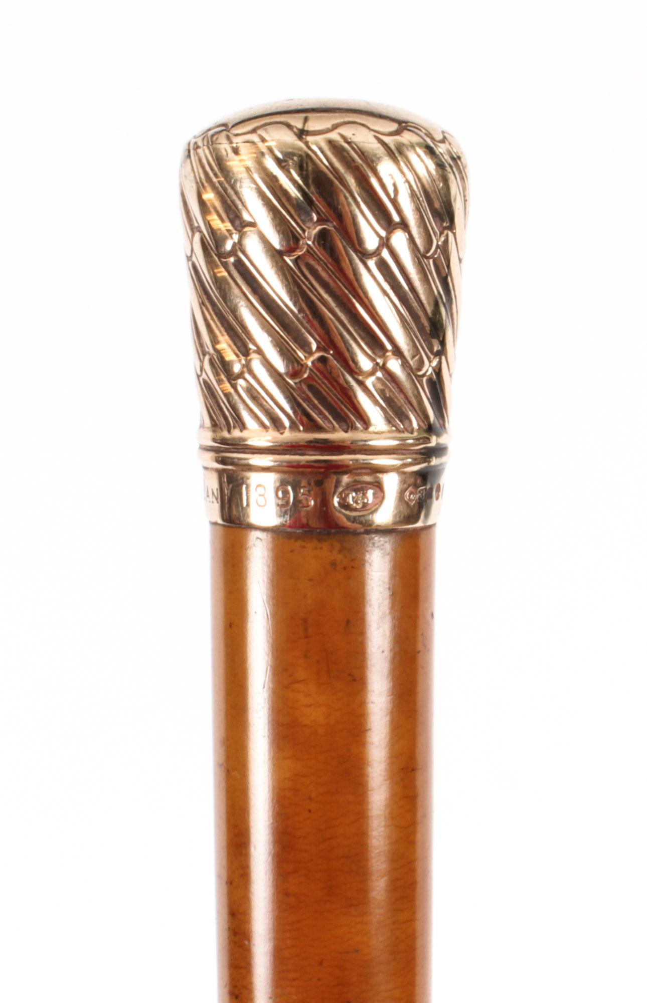 Antique Walking Stick Cane 9 Ct Gold Pommel by Brigg Late 19th Century 2