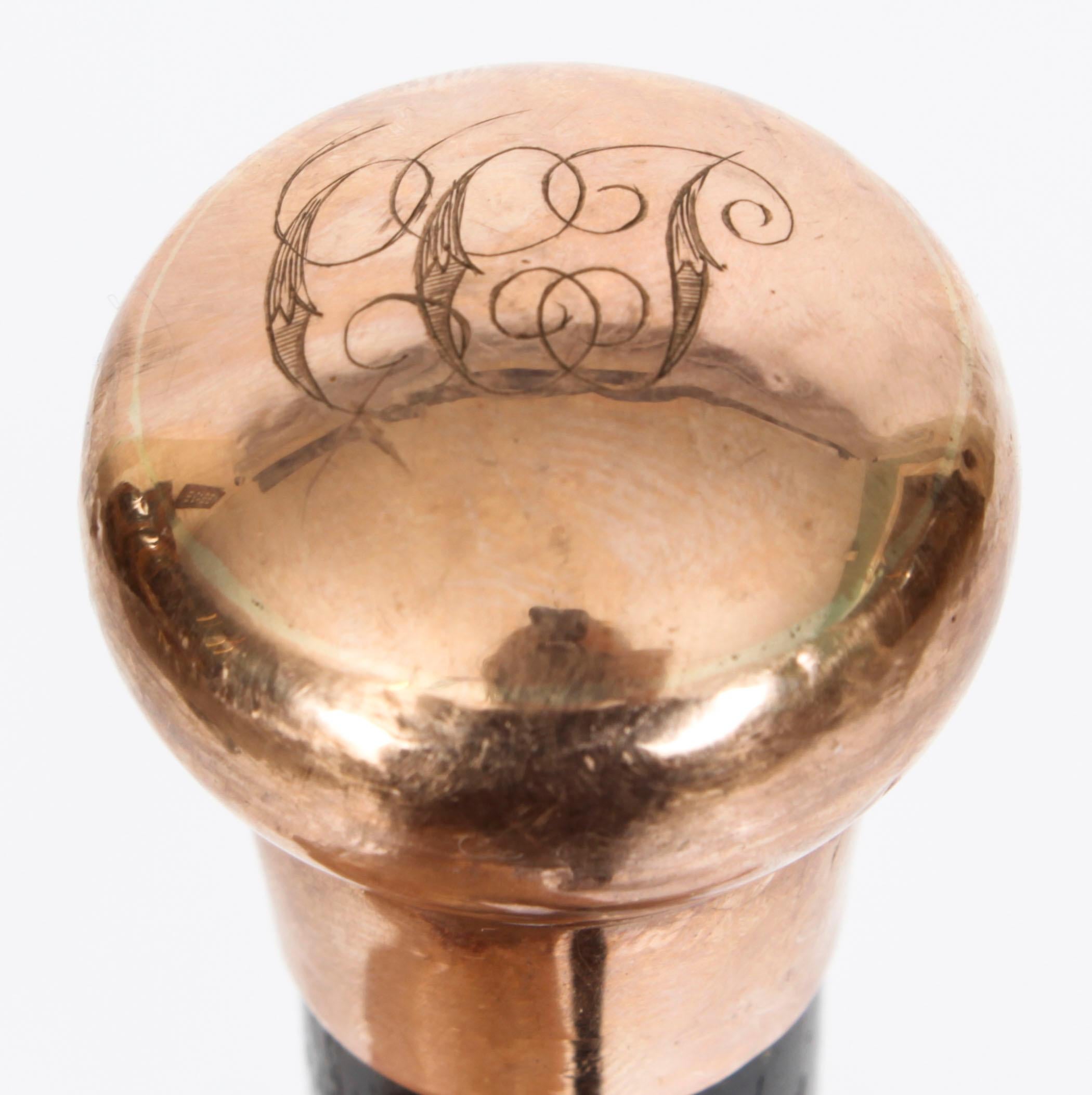 Anglais Canne de marche ancienne en or 9 carats, fin du 19ème siècle en vente