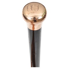 Antique Walking Stick Cane 9 Ct Gold Pommel Late 19th Century