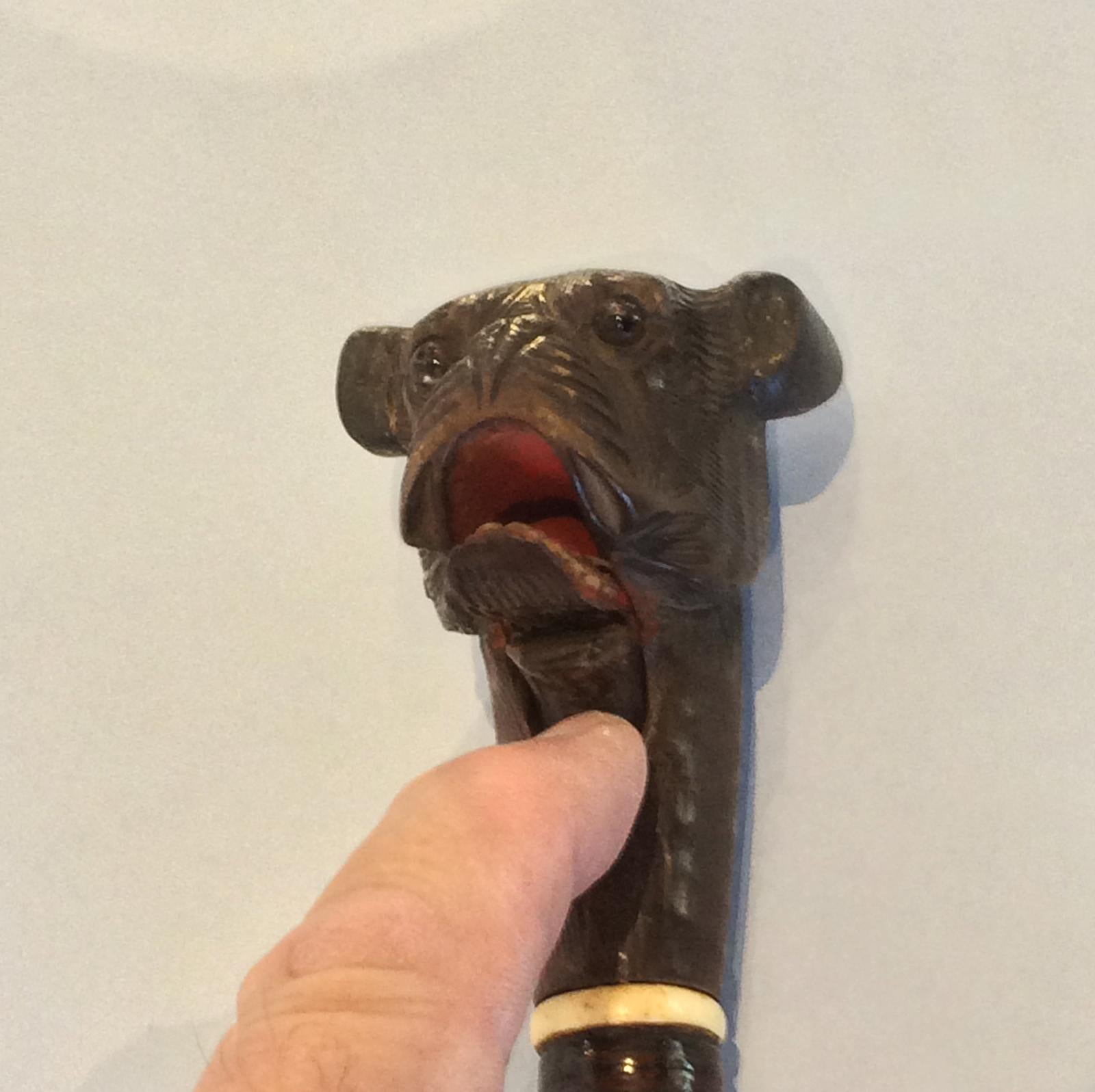 Antique Walking Stick Cane of Dog with Automaton Head and Defense Cane im Zustand „Gut“ im Angebot in Daylesford, Victoria